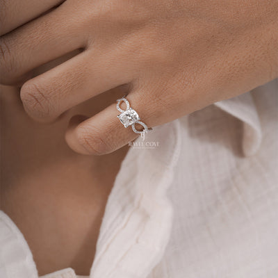 Cushion Cut Lab Grown Diamond Engagement Ring – Criss Cross Wedding Band