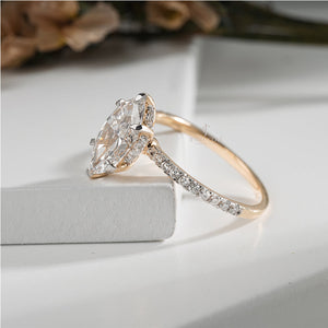 2CT Marquise Solitaire Moissanite Pave Band | IGI Certified | E-F Color | VVS- VS Clarity