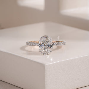 Oval Lab Grown Engagement Eternity Ring with Pave Band | IGI Certified | Yellow Gold Ring