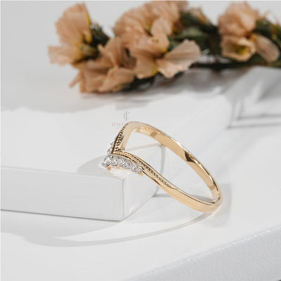 Delicate V-Shaped Diamond Engagement  Ring in Yellow Gold