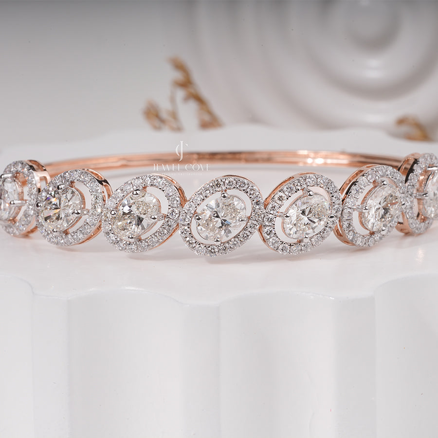 Oval Shape Diamond Halo Bangle Bracelet