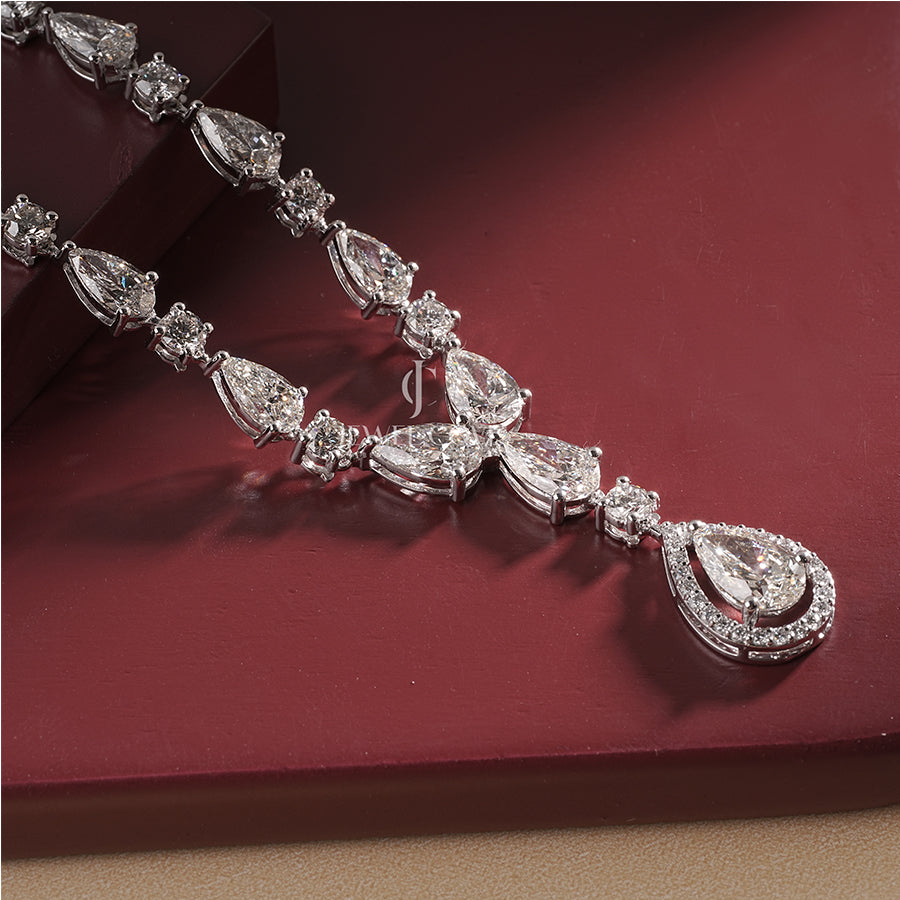 Pear And Round Lab Grown Necklace | IGI Certified | E-F Color | VVS- VS Clarity | White Gold 14K | Classic Dainty Necklace