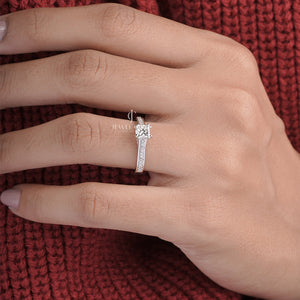 Princess Moissanite Diamond Cathedral Engagement Ring | EF Color | VVS–VS Clarity | IGI Certified