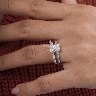 Radiant And Round Diamond Tinsel Engagement Ring
