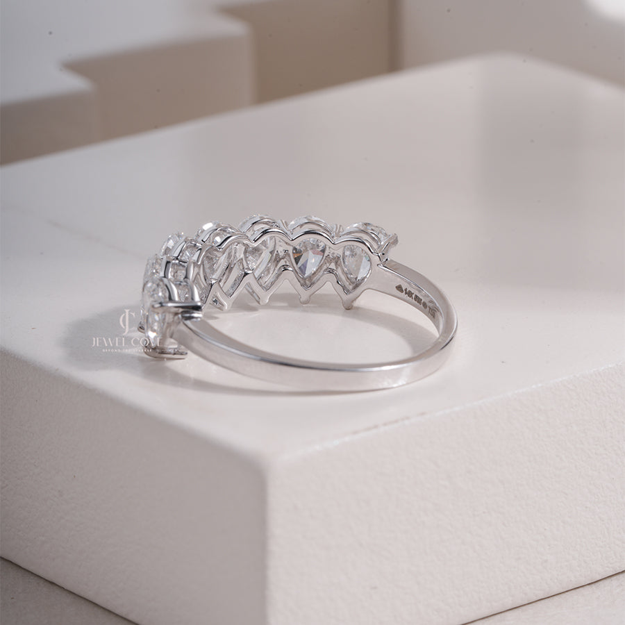 Pear Cut Multi-Stone Diamond Band in White Gold – Elegant Pear Shape Cluster Ring, Sparkling Anniversary