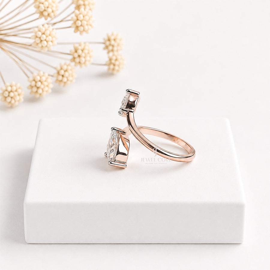 3 Stone Round & Marquise Diamond Ring | 14K Rose Gold | Lab Grown Diamonds | IGI Certified