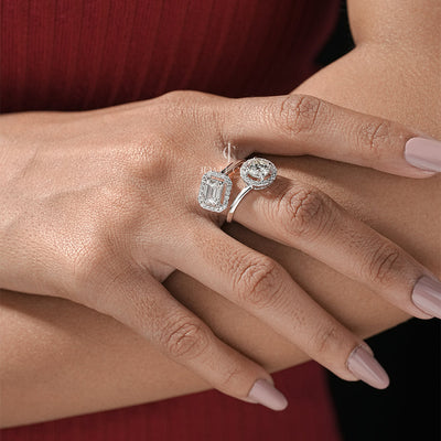 2.50 Carat Emerald And Round Diamond Lustrous Open Gap Ring