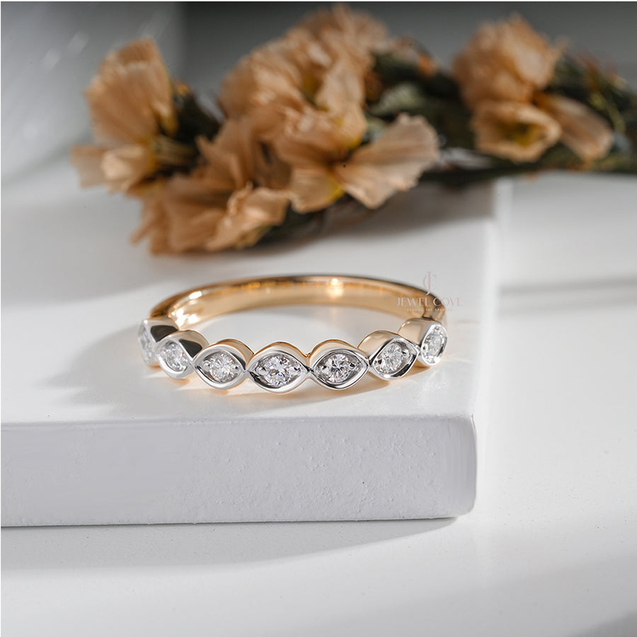 Vintage-Inspired Diamond Band in Gold – Marquise Bezel Set Wedding Ring