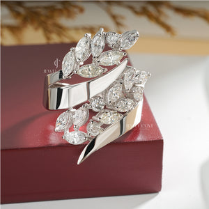 1.80ctw Marquise Lab Grown Leaf Wrap White Gold Ring | IGI Certified | E-F Color | VVS- VS Clarity