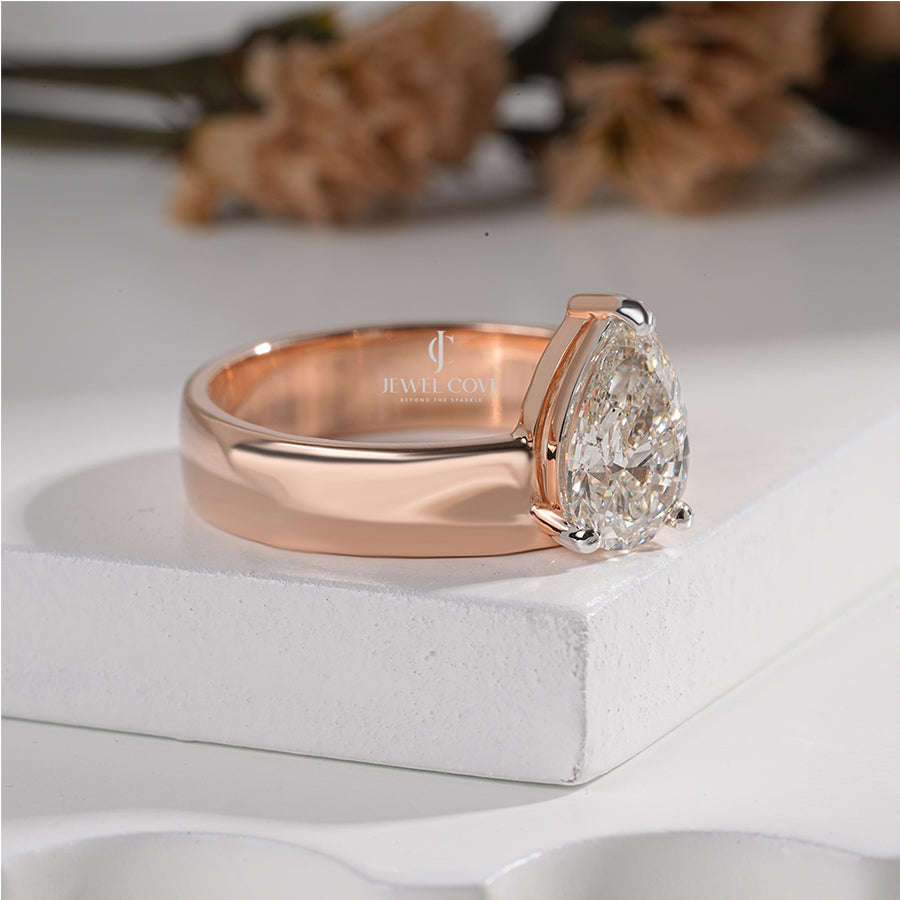 2CT Pear Lab Grown Diamond Engagement Ring | 3 Claw Solitaire | IGI Certified