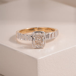 Radiant Moissanite with Baguette Side Stones | IGI Certified | 14K White Gold Eternity Ring