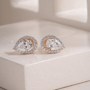 Pear Moissanite Two Style Wearing Studs Earrings with Halo | IGI Certified