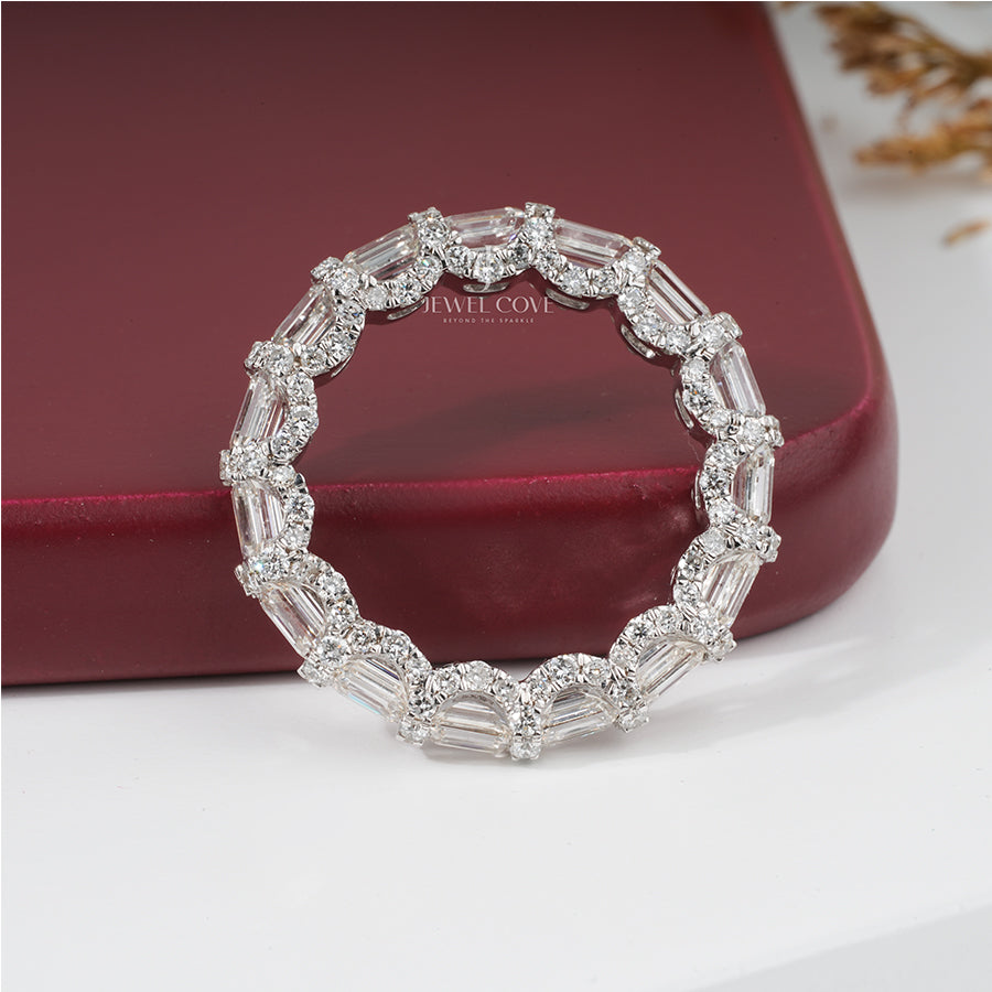 4.07 Emerald And Round Diamond Kennedy Full Eternity Band | IGI Certified | E-F Color | VVS/VS Clarity