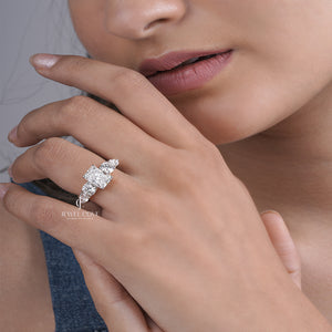 1CT Emerald Lab Grown Engagement Ring with Tapered Side Diamonds | IGI Certified Ring