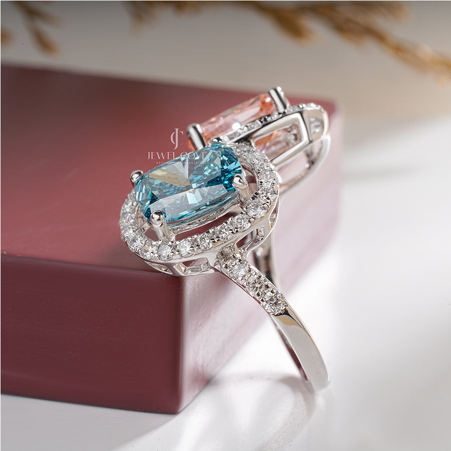 0.80 Carat Side Diamond With Sapphire Blue & Pink Stone Ring