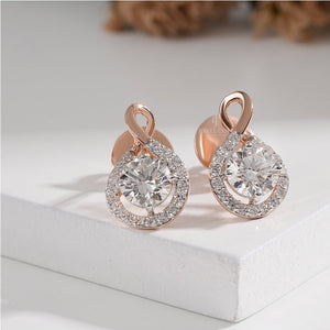 1.47CTW Round Fancy Style Moissanite Stud Earrings | Rose Gold | EF Color | VVS-VS Clarity | IGI Certified