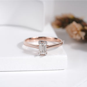 Hidden Halo Emerald Solitaire Lab Grown Diamond Ring | IGI Certified | E-F Color | VVS- VS Clarity