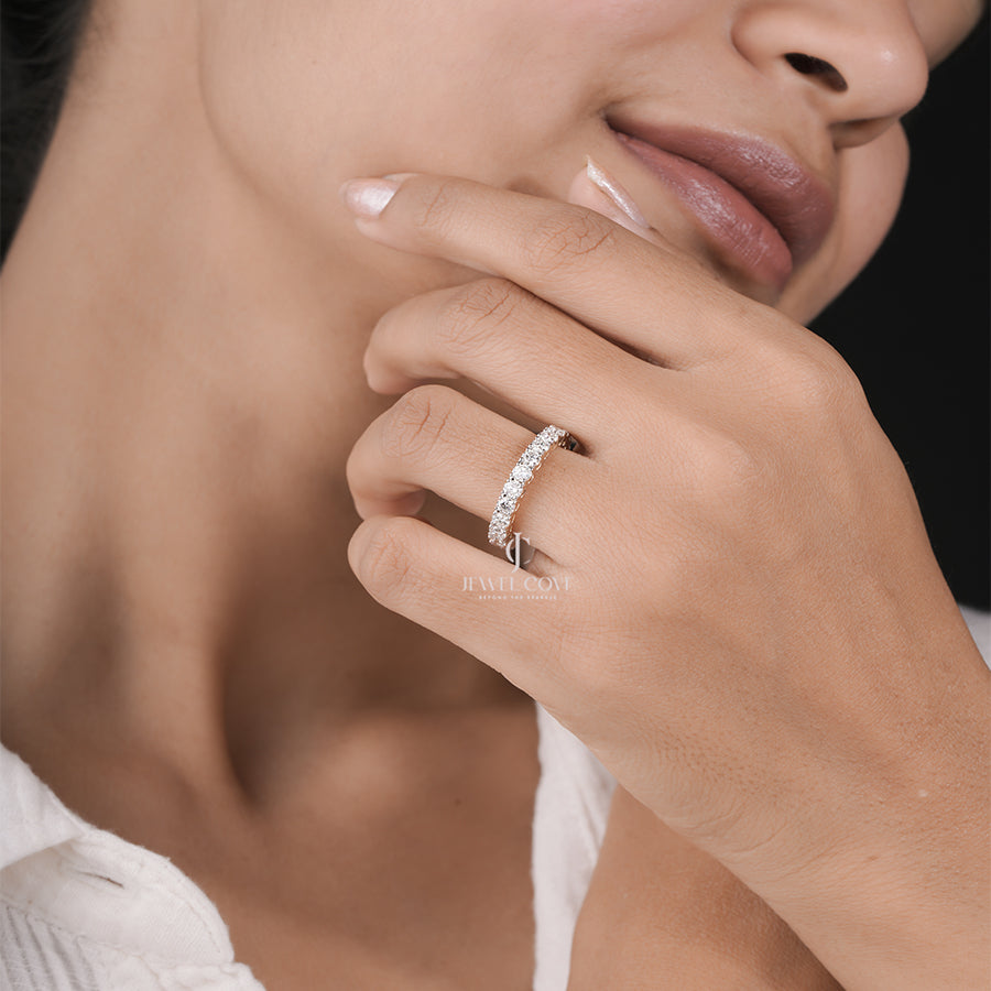 3.00 MM Round Brilliant Cut Lab Diamond Dazzling Half Eternity Wedding Band, Bridal Stackable Band