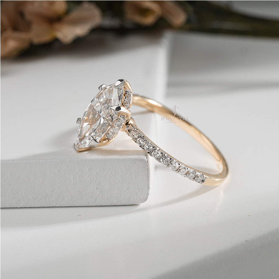 2CT Marquise Solitaire Lab Grown Pave Band | IGI Certified | E-F Color | VVS- VS Clarity
