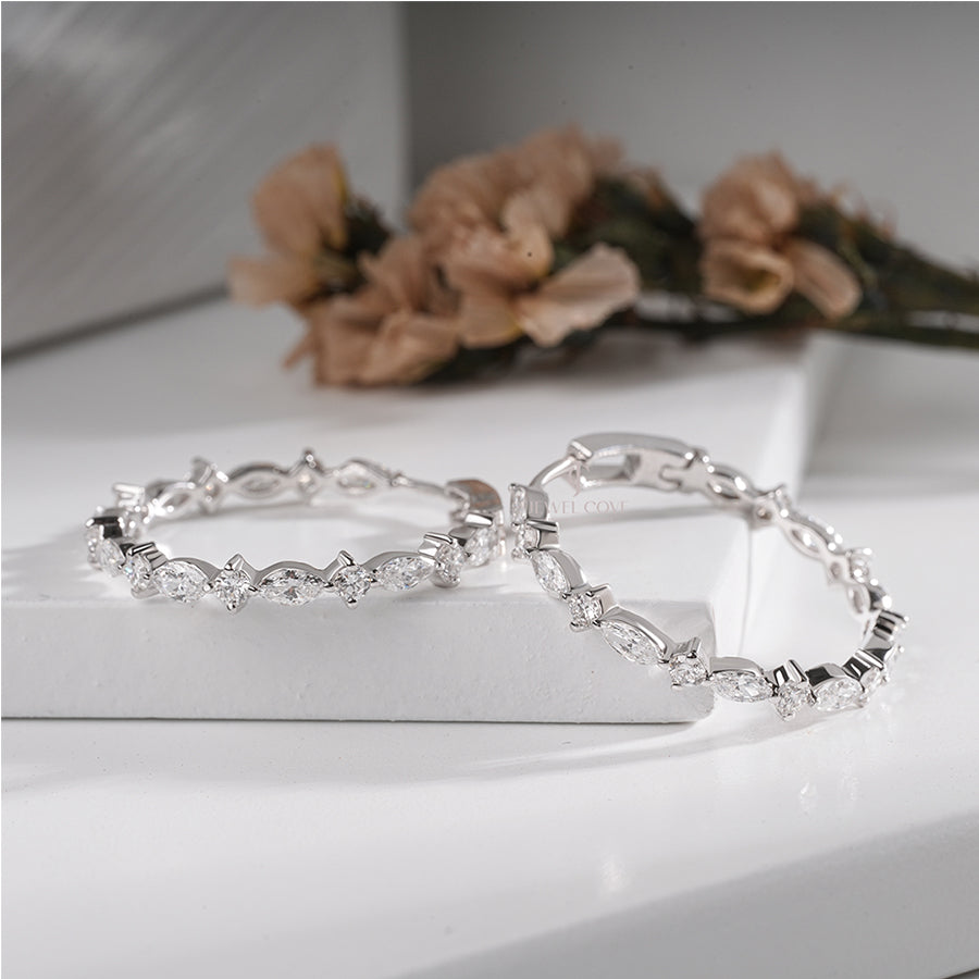 Marquise & Round Hoop Earrings for Women | Earrings | EF Color | VVS-VS Clarity | IGI Certified