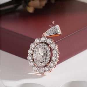 Delicate Round Lab Grown Halo Setting Pendent | IGI Certified | E-F Color | VVS- VS Clarity |10K Rose Gold