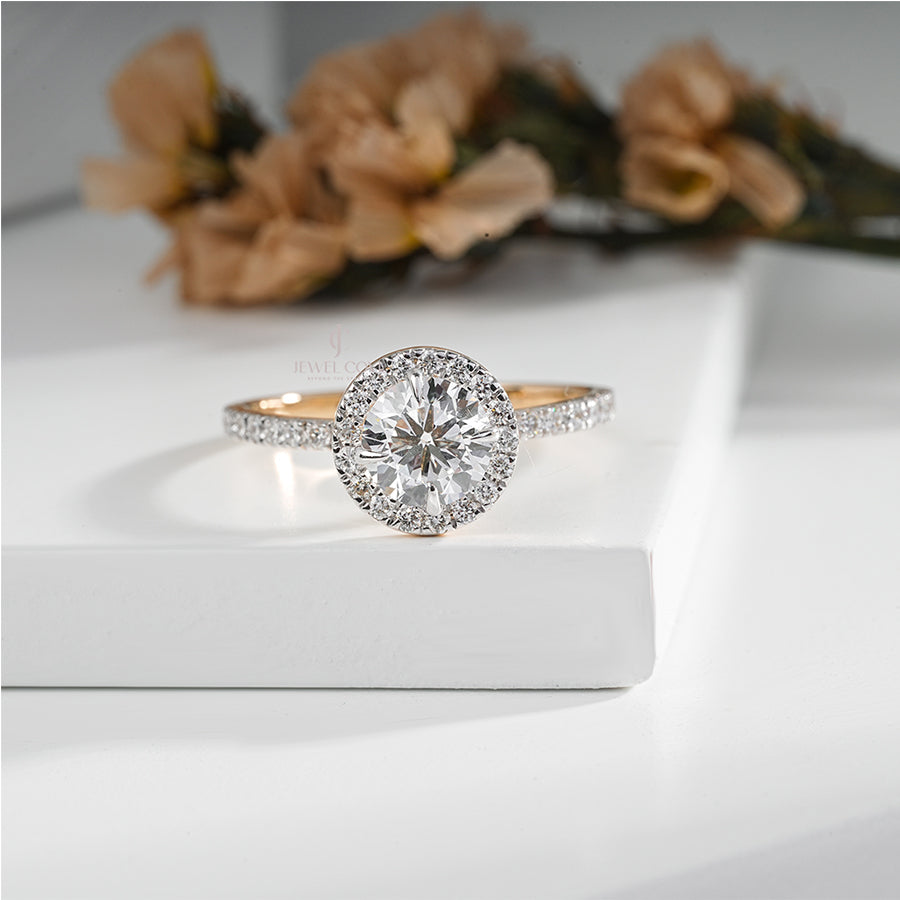Round Halo Lab Grown Side Eternity Propose Ring | E-F Color | VVS- VS Clarity | IGI Certified