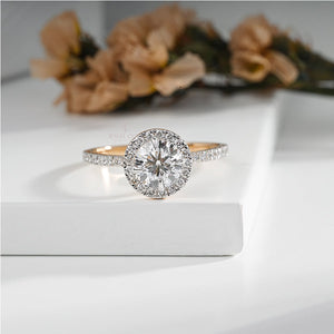 Round Halo Lab Grown Side Eternity Propose Ring | E-F Color | VVS- VS Clarity | IGI Certified