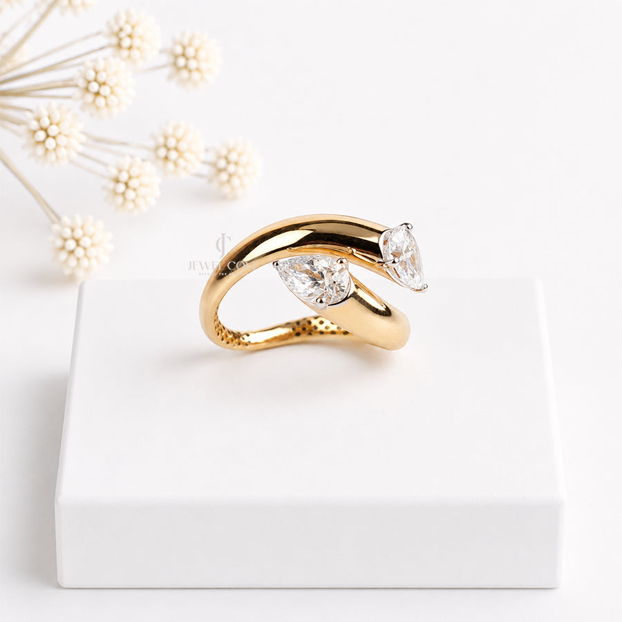 Pear Open Cuff Wedding Ring | 14K Yellow Gold | Lab Grown Diamonds | IGI Certified