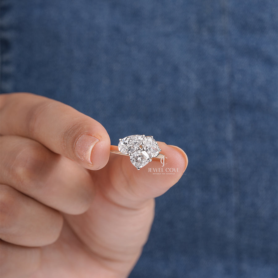 Three Stone Cluster Lab-Grown Engagement Ring in Yellow Gold | IGI Certified Diamond Ring For Her
