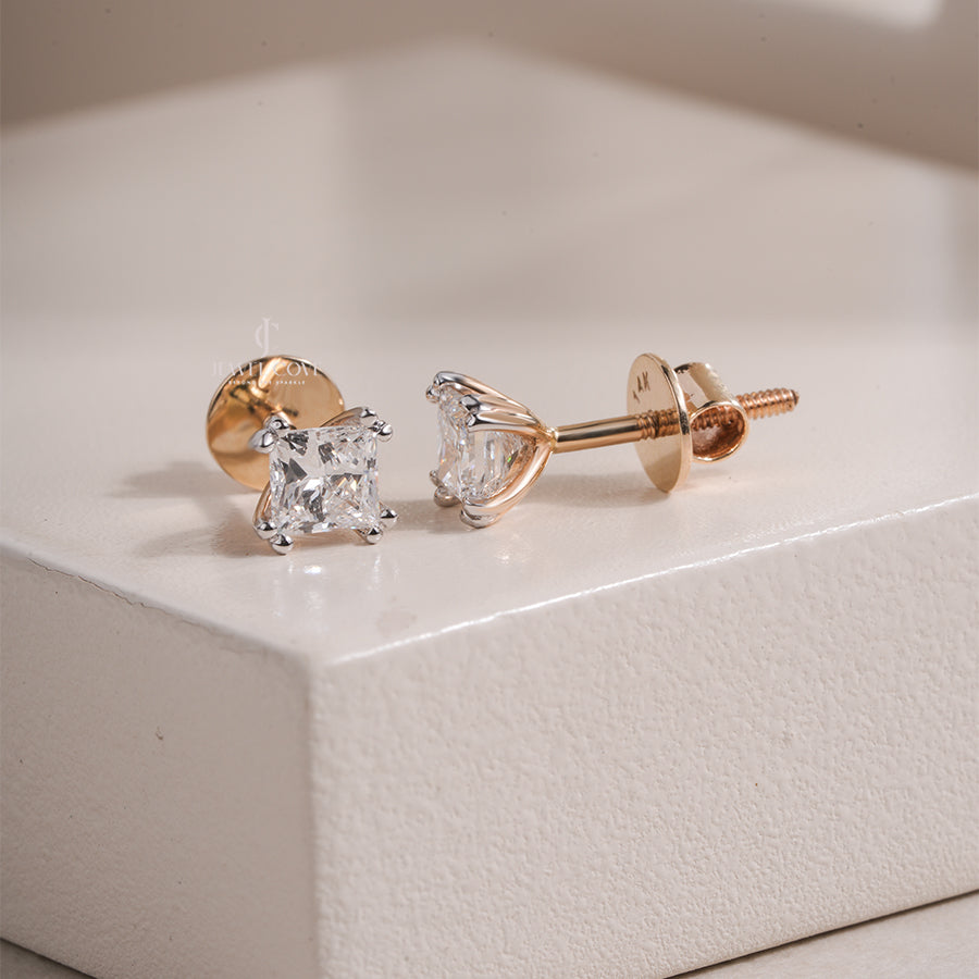 Princess Lab Grown Diamond Stud Earrings for Women, Wedding Studs For Her