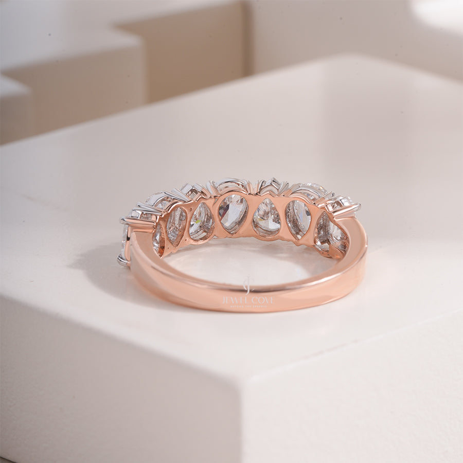 Rose Gold Pear Shape Lab Grown Diamond Band – Seven-Stone Shared-Prong Ring for Wedding