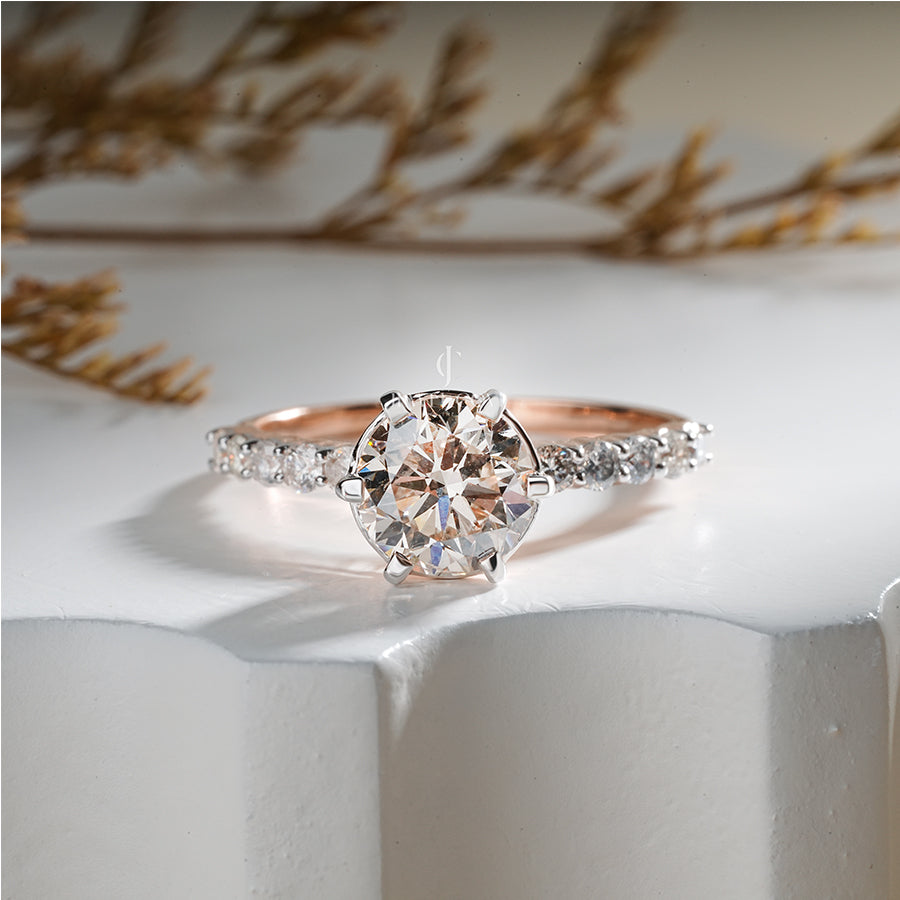 1.50 Carat Round Moissanite Diamond Six Prong Solitaire With Side Stone Ring