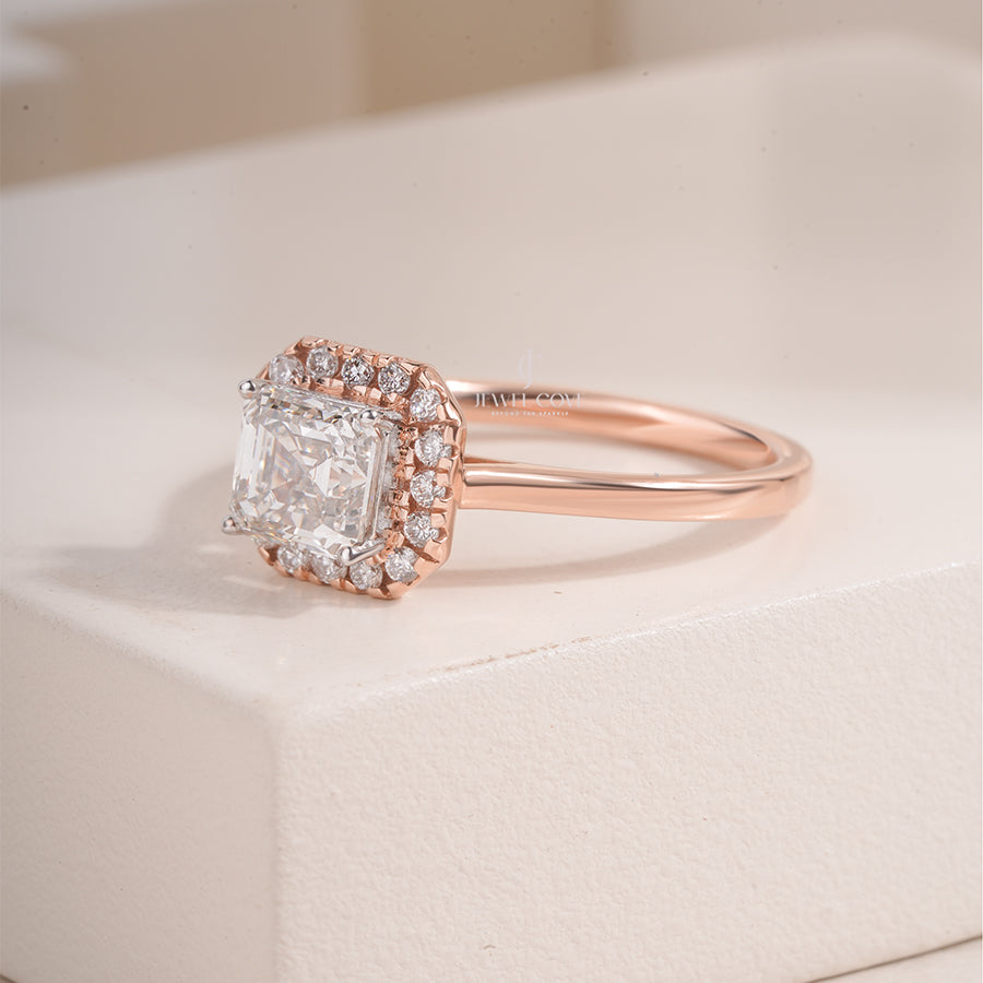 Asscher Cut Lab Grown Diamond Halo Setting, Asscher Shape Bridal Ring