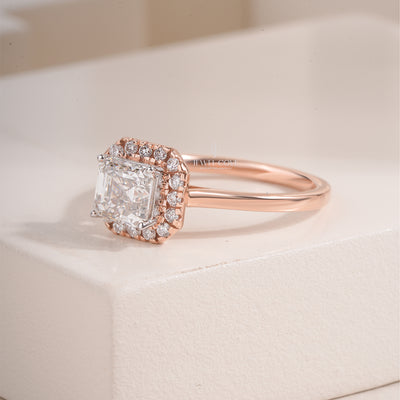 Asscher Cut Lab Grown Diamond Halo Setting, Asscher Shape Bridal Ring