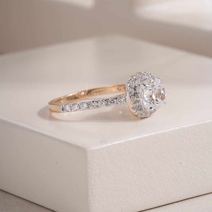 Cushion Lab Grown Halo Setting Engagement Ring | IGI Certified | E-F Color| Eternity Band