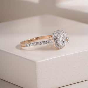 Cushion Lab Grown Halo Setting Engagement Ring | IGI Certified | E-F Color| Eternity Band