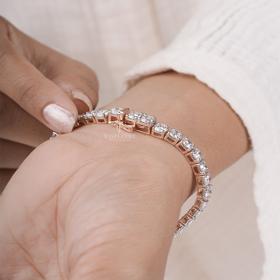 10K Rose Gold Round Tennis Bracelet | Lab Grown Diamond Jewellery | EF Color | VVS-VS Clarity | IGI Certificate