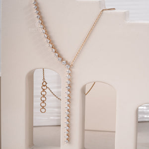 Y Necklace Moissanite Graduated Round Diamonds Drop Necklace | IGI Certified