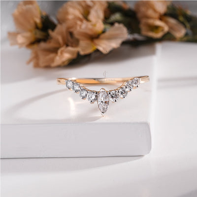 Elegant Marquise V-Shape Ring with Round Accents Engagement Band