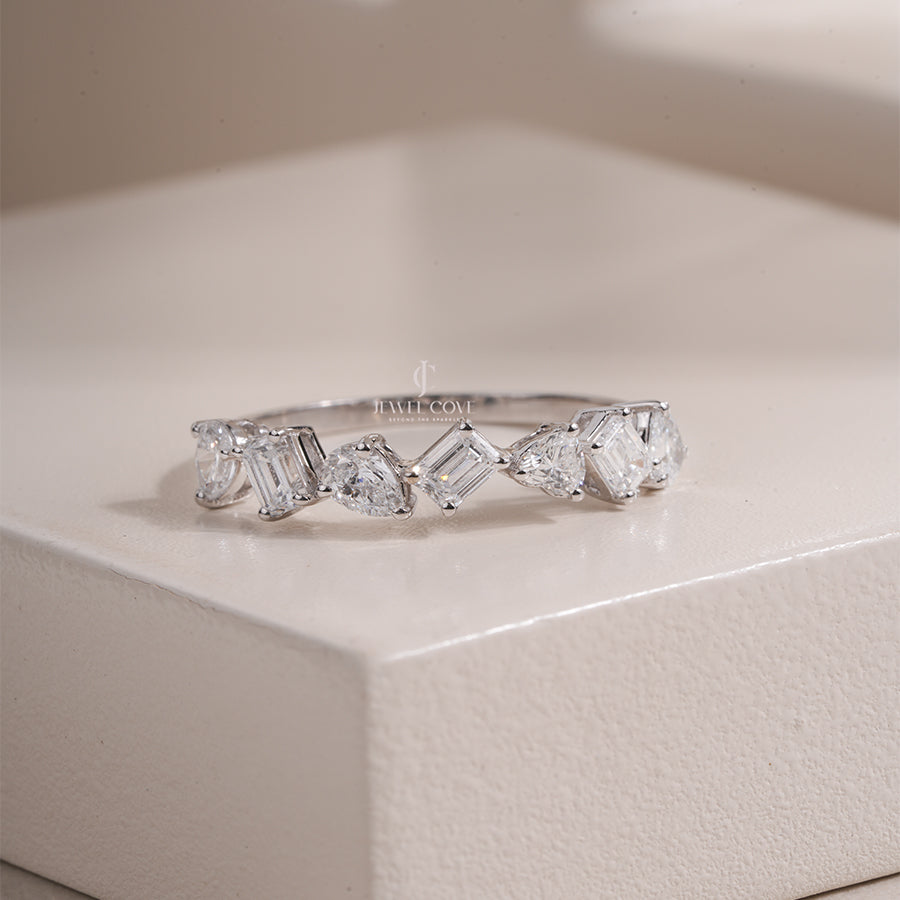 Mixed Lab Grown Diamond Band for Women Emerald, Pear & Heart Diamond 18K Yellow Gold