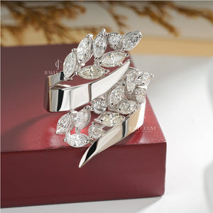 1.80ctw Marquise Lab Grown Leaf Wrap White Gold Ring | IGI Certified | E-F Color | VVS- VS Clarity