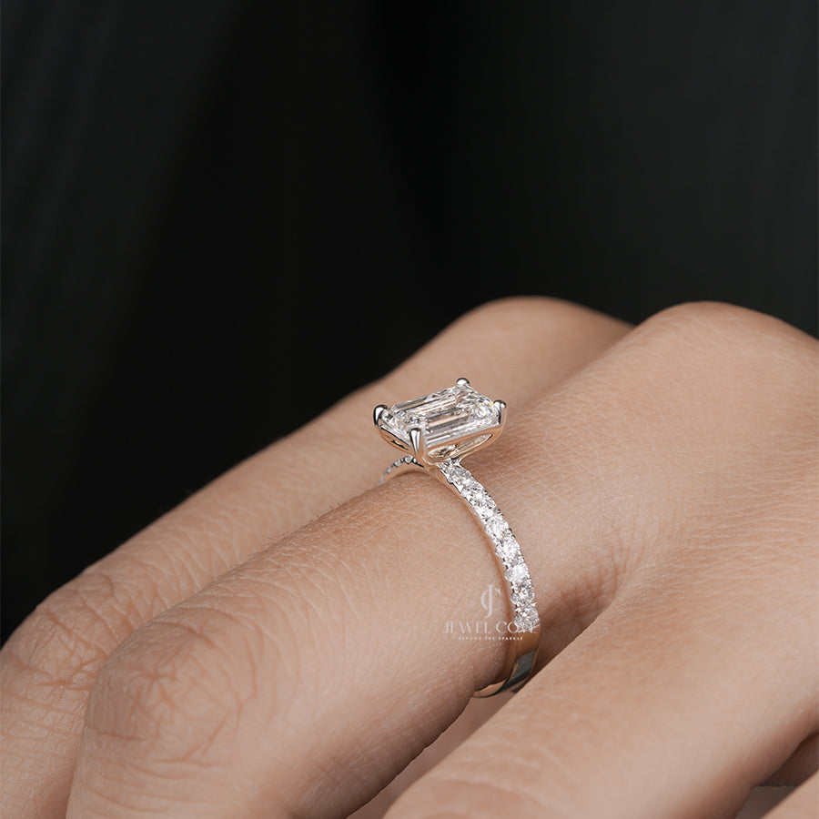 1CT Emerald Lab Grown Engagement Ring for Women in White Gold | IGI Certified