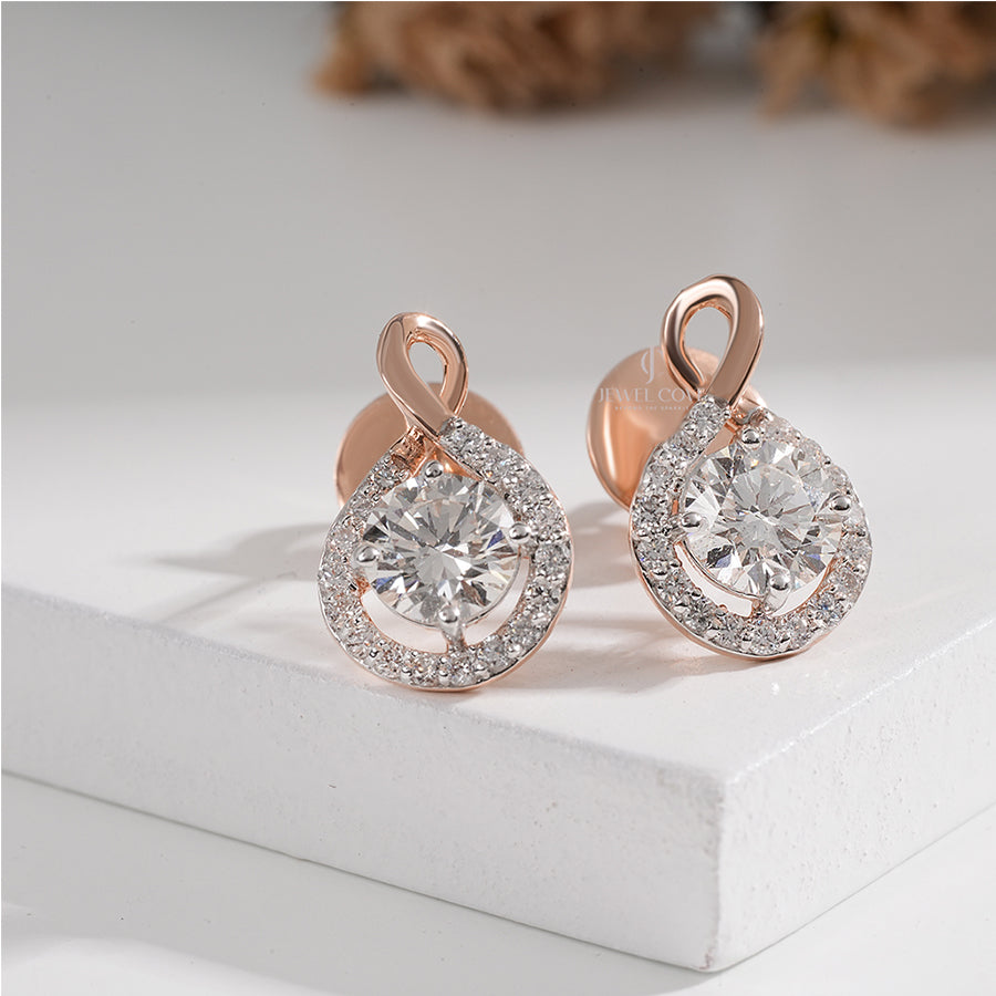 1.47CTW Round Fancy Style Lab Grown Stud Earrings | Rose Gold | EF Color | VVS-VS Clarity | IGI Certified