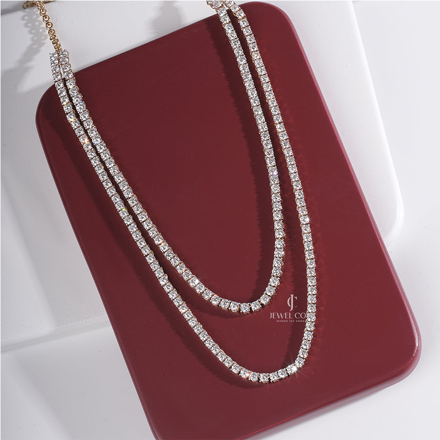 Luxury 12.50 Ct Diamond Tennis Necklace – Double Layer Design