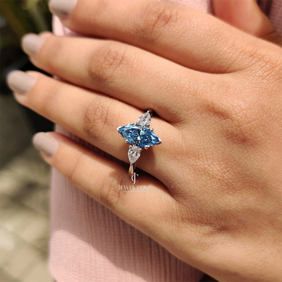 3 Stone Marquise Cut Diamond Engagement Ring | Moissanite Diamonds | GRA Certified