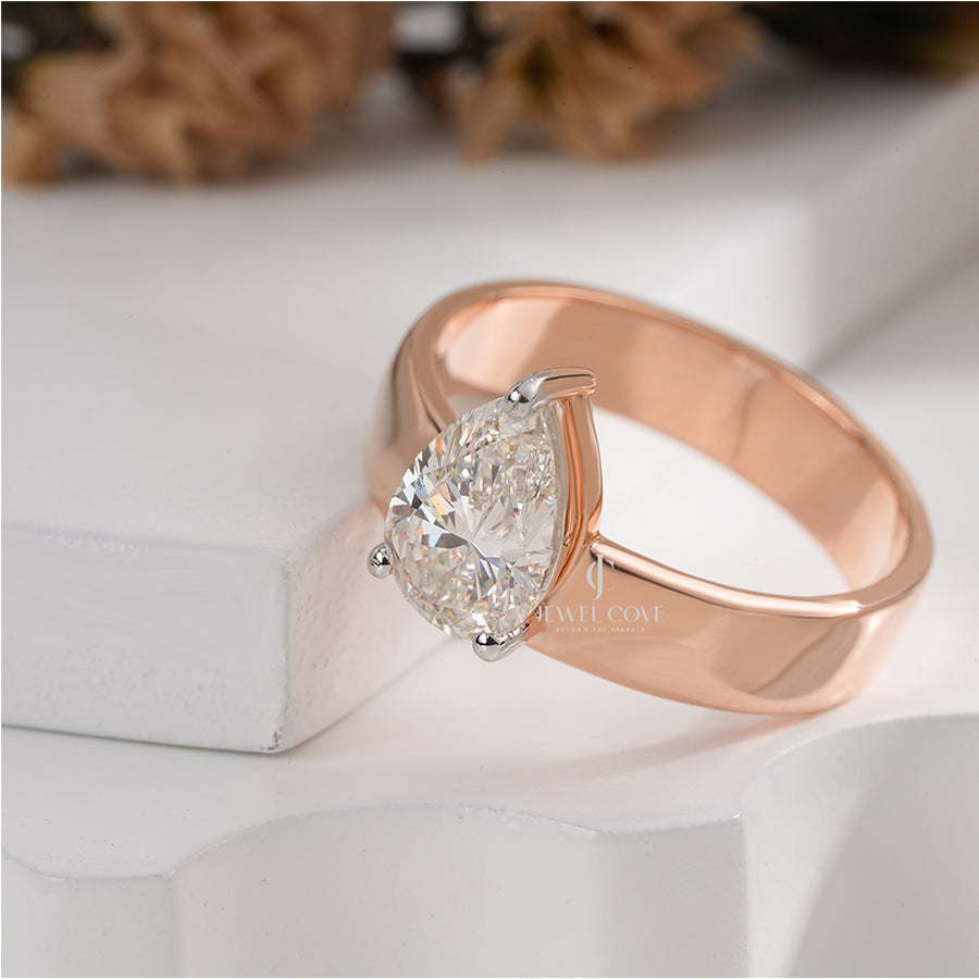 2CT Pear Lab Grown Diamond Engagement Ring | 3 Claw Solitaire | IGI Certified