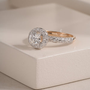 Round Lab Grown Halo and Pave Diamond Band | IGI Certified Ring | E-F Color | VVS- VS Clarity