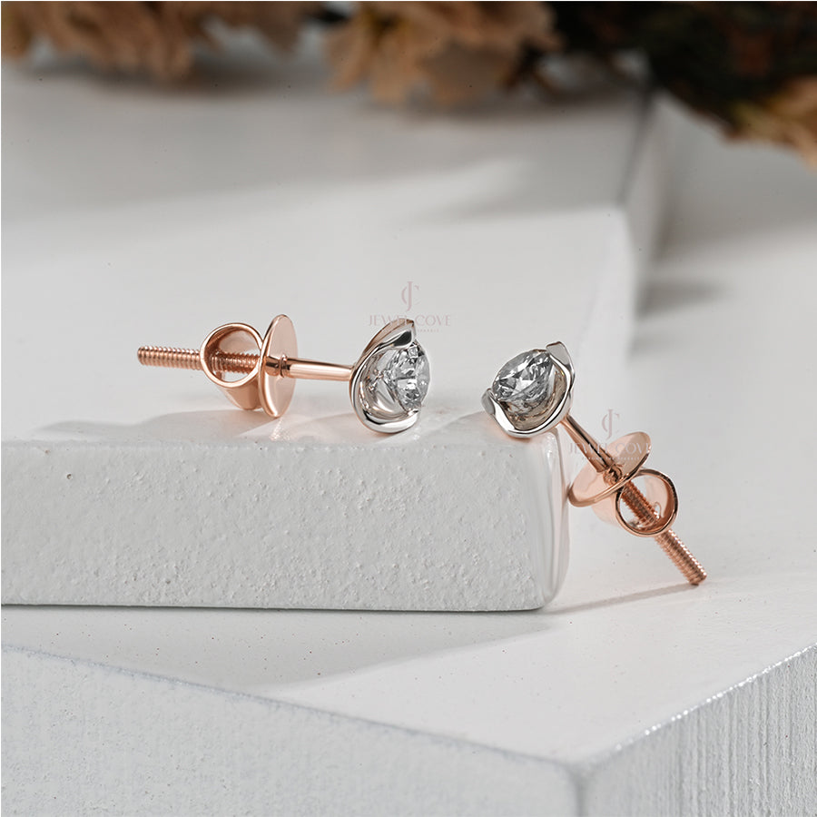 Two-Tone Gold Lab Diamond Studs For Her | EF Color | VVS-VS Clarity | IGI Certified