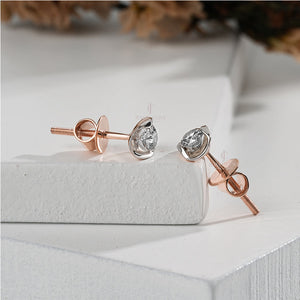 Two-Tone Gold Moissanite Diamond Studs For Her | EF Color | VVS-VS Clarity | IGI Certified