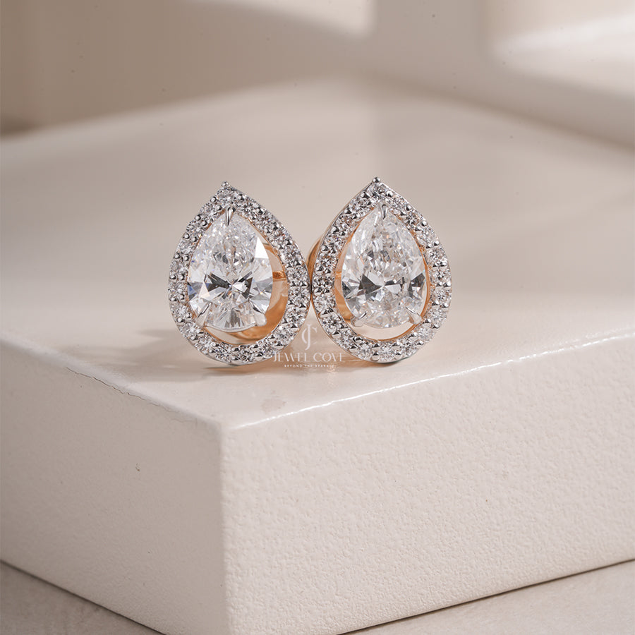 Pear Lab Grown Two Style Wearing Studs Earrings with Halo | IGI Certified